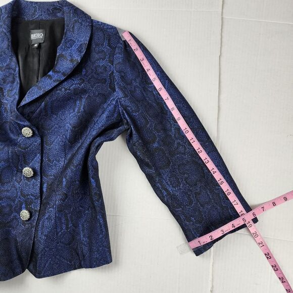 Bigio Animal Print Blazer Blue Black Snakeskin Jacket Acetate Size 10 - Picture 8 of 15